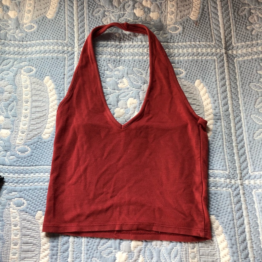 Brown mixed with red a white tank top